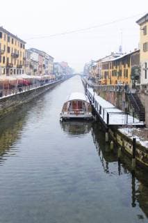 Naviglio Grande after a snowfall, Milan, Lombardy, Northern Italy, Italy, Europe Copyright: FrancescoxBergamaschi 1269-90