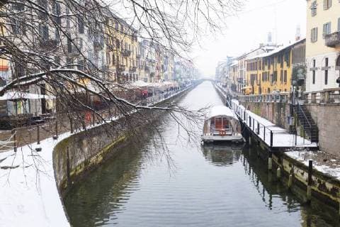 Naviglio Grande after a snowfall, Milan, Lombardy, Northern Italy, Italy, Europe Copyright: FrancescoxBergamaschi 1269-93