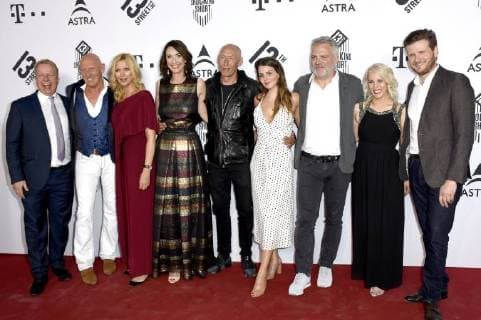 Oliver Kreuter, Joe Bausch, Veronica Ferres, Katharina Behrends, Detlef Bothe, Ruby O. Fee, Sven Burgemeister, Karin Schrader und Dennis Gansel bei der 19. Verleihung des 13th Street Shocking Short Award 2018 auf dem 36. Filmfest München 2018 in der Alten Akademie. München, 04.07.2018