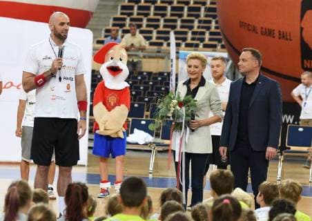 Poland s First Couple Andrzej Duda and Agata Kornhauser-Duda visit 11th edition of Summer Marcin Gortat Camp in Lodz Poland s First Couple Andrzej Duda and Agata Kornhauser-Duda visit 11th edition of Summer Marcin Gortat Camp on July 09, 2018 in Lodz, Poland. EN_01328715_0034 