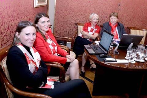 Croatian government in jerseys 12.07.2018. Zagreb, Croatia - Prime minister Andrej Plenkovic and other ministers during session of the government of the republic of Croatia dressed in Croatian national football team jersey after winning the match against England in semi-finals in Russia.  PatrikxMacek PIXSELL