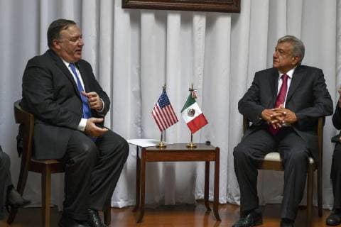 July 13, 2018 - Mexico City, DF, Mexico - U.S. Secretary of State Mike Pompeo, left, during a bilateral meeting with Mexican President-elect Andres Manuel Lopez Obrador July 13, 2018 in Mexico City, Mexico. This is the first meeting with a U.S. official and the newly elected leftist Obrador. Mexico City Mexico - ZUMAp138 20180713_zaa_p138_008 Copyright: xStatexDepartmentx
