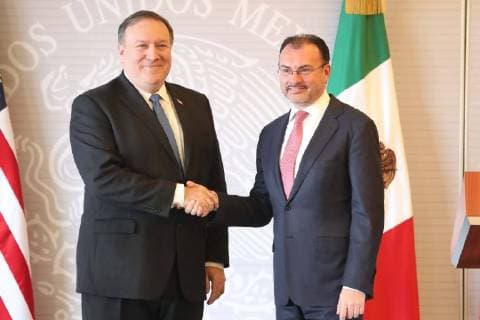 July 13, 2018 - EUM20180713NAC38.JPG .CIUDAD DE MEXICO. MeetingReunion-Mexico-Pompeo.- Mike Pompeo, secretario de Estado de Estados Unidos, y Luis Videgaray, el secretario de Relaciones Exteriores, se reunen este viernes 13 de julio de 2018 en la Secretaria de Relaciones Exteriores. Foto: Agencia EL UNIVERSALLuis CortesEELG Copyright: xElxUniversalx