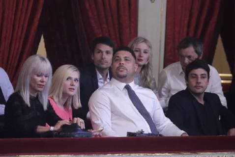 MOSCOW, RUSSIA - JULY 14, 2018: Brazilian footballer Ronaldo (2nd R) attends a gala concert of world opera stars held at Moscow s Bolshoi Theatre ahead of the 2018 FIFA World Cup Final match. Mikhail Metzel TASS  TS0896CD