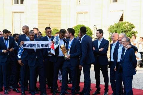 Arrivals at the reception at the Elysee in honor of the French football team World Champion 2018 Didier Deschamps (Coach of the France football team);Noël Le Graët;Hugo Lloris Paris France  592627