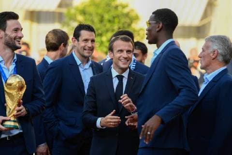 Arrivals at the reception at the Elysee in honor of the French football team World Champion 2018 Hugo Lloris;Paul Pogba;Emmanuel Macron Paris France  592627