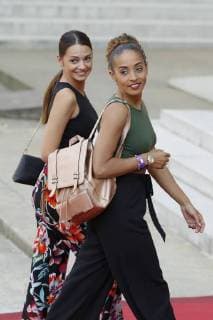 Marine Tolisso (sister of Corentin Tolisso) et Sarah Tolisso (wife of Corentin Tolisso) FOOTBALL : Equipe de France de Football recu au Palais de l Elysee - Paris - 16 07 2018 StephaneAllaman Panoramic 