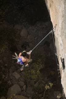 Female rock climber descending via rope at El Salto climbing area, Nuevo Leon, Mexico, El Salto Nuevo Leon Mexico FEMR001353 Copyright: MarcosxFerro FEMR001353