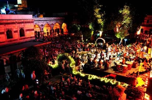 (180718) -- DAMASCUS, July 18, 2018 -- A Syrian orchestra play during a concert held in the Qasr al-Azem palace in the ancient part of the capital Damascus, on July 17, 2018. ) (qxy) SYRIA-DAMASCUS-CONCERT AmmarxSafarjalani 