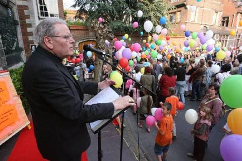 20060512 - KORTRIJK, BELGIUM: Bishop of Brugge Roger Vangheluwe speeches during a silent demonstration against pointless violence, Friday 12 May 2006 in Kortrijk. People demonstrate all over Belgian after Yesterday s racist murder in Antwerp. PHOTO KURT DESPLENTER  x4301956x