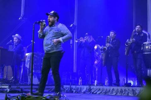 US singer Nathaniel Rateliff (front) performs with The Night Sweats band during the 17th Colours of Ostrava music festival, on July 18, 2018, in Ostrava, Czech Republic. (CTKxPhoto JaroslavxOzana) CTKPhotoP201807180926201  JAO 13