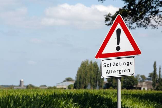 Schild warnt vor Allergie und Schädlingen