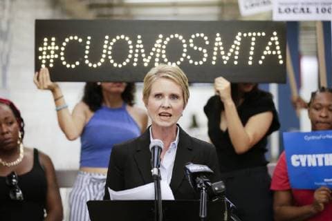 Democratic candidate for governor Cynthia Nixon speaks at a press conference at the Broadway-Lafayette Subway Station in New York City on July 23, 2018. With less than two months before the Democratic primary in New York, Gov. Andrew M. Cuomo has maintained a lead over opponent Cynthia Nixon.  NYP2018072352 JOHNxANGELILLO