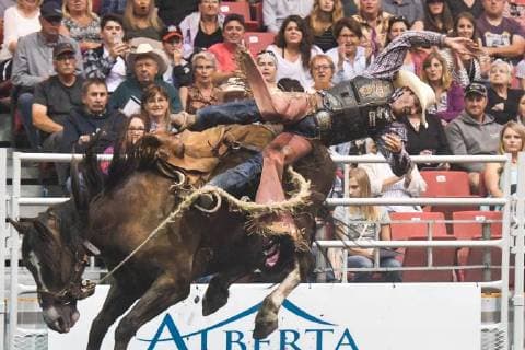July 23, 2018 - Edmonton, Alberta, Canada - Saddle bronc rider Justin Berg from Camrose, AB, in action during the K-Days Rodeo in Edmonton..On Sunday, July 22, 2018, in Edmonton, Alberta, Canada. Edmonton Canada - ZUMAn230 20180723_zaa_n230_480 Copyright: xArturxWidakx