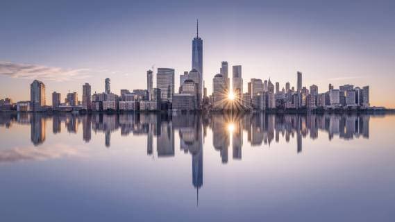 USA, New York City, Manhattan, New Jersey, cityscape at sunset  RPSF00129