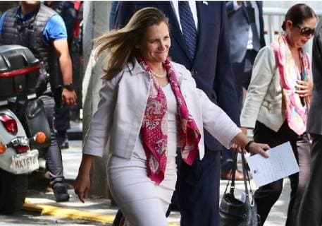 July 25, 2018 - EUM20180725NAC18.JPG.CIUDAD DE MEXICO.- PoliticsPolitica-Canada.- Chrystia Freeland, ministra de relaciones exteriores de Canada, al termino de la reunion con Andres Manuel Lopez Obrador, virtual presidente electo, y su equipo de trabajo, en la casa de transicion en la colonia Roma de la Ciudad de Mexico, este miercoles 25 de julio de 2018. Foto: Agencia EL UNIVERSALAriel OjedaRCC.  - ZUMAu78_ 20180725_zaf_u78_051 Copyright: xElxUniversalx