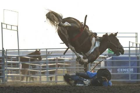 July 28, 2018 - Bonnyville, Canada - Bareback rider, Ben Andresen from Rocky Mtn House, AB, in action during the opening day of Bonnyville Pro Rodeo 2018..On Friday, July 27, 2018, in Bonnyville, Alberta, Canada. Bonnyville Canada - ZUMAn230 20180728_zaa_n230_066 Copyright: xArturxWidakx