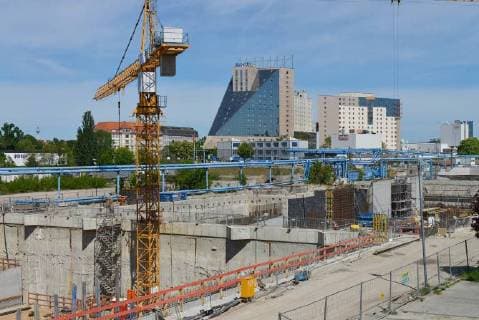 Bauarbeiten, Verlaengerung, Autobahn, A 100, Grenzallee, Treptow, Berlin, Deutschland *** Construction work extension motorway A 100 Grenzallee Treptow Berlin Germany