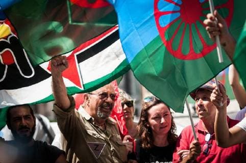 August 2, 2018 - Rome, iItaly, Italy - Vauro Senesi during the Sinti and Roma communities demonstrate in front of the Parliament to protest against intolerance and discrimination on August 02, 2018 in Rome, Italy. The protest was held in remembrance of the 2897 Roma women, men and children killed during the night of August 2nd, 1944. Rome Italy  - ZUMAn230 20180802_zaa_n230_101 Copyright: xAndreaxRonchinix