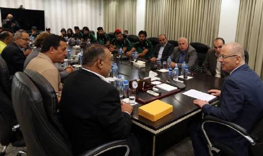 August 5, 2018 - Ramallah, West Bank, Palestinian Territory - Palestinian Prime Minister Rami Hamdallah, meets with the Iraqi team for football in the West Bank city of Ramallah on August 5, 2018 Ramallah Palestinian Territory - ZUMAap3_ 20180805_zaf_ap3_001 Copyright: xPrimexMinisterxOfficex