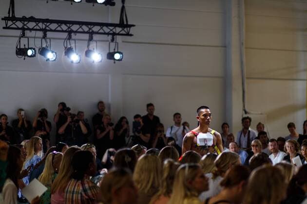 A model walking the runway during the J.Lindeberg runway show during Copenhagen Fashion Week - Aug 8, 2018 - CPHFW: J.Lindeberg, Copenhagen Denmark  Copyright: xZachxDoddsx h_00534838