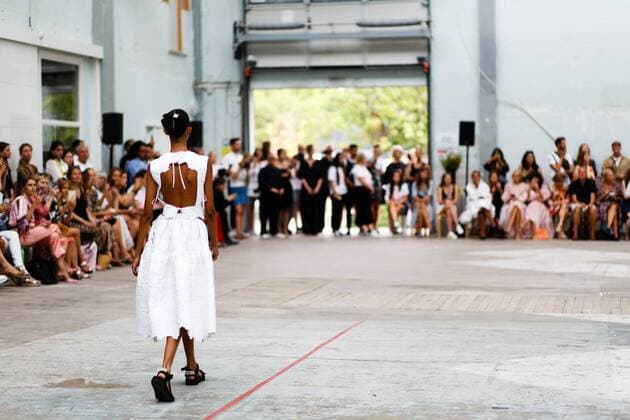A model walking the runway during the Cecilie Bahnsen runway show during Copenhagen Fashion Week - Aug 8, 2018 - CPHFW: Cecilie Bahnsen, Copenhagen Denmark  Copyright: xZachxDoddsx h_00534934