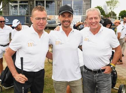 News Bilder des Tages Leipzig 11.Charity Golfturnier Leipzig Ralf Rangnick,Florian Silbereisen und GRK-Chef und Veranstalter, Steffen Göbel Copyright: xEIBNER RZYx EP_RZY