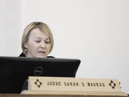 August 13, 2018 - Taos, NM, U.S. - Albuquerque Journal.hearing for the five adults charged with child abuse in the Amalia compound case were in court Monday afternoon to see judge Sarah C. Backus. Pictured is judge Sarah C. Backus(Cq) presiding over the hearing. .Taos, New Mexico Albuquerque Journal Taos U.S. - ZUMAab1_ 20180813_zaf_ab1_021 Copyright: xRobertoxE.xRosalesx