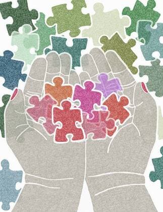 Hände halten rosa Puzzleteile  Copyright: xMalinxRosenqvistx 12740001
