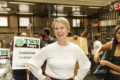 USA: Cynthia Nixon campaigns for Governor Cynthia Nixon campaigns for Democratic Party nomination for New York State Governor on 72nd subway station in Manhattan. New York New York United States 72nd subway station  LevxRadin