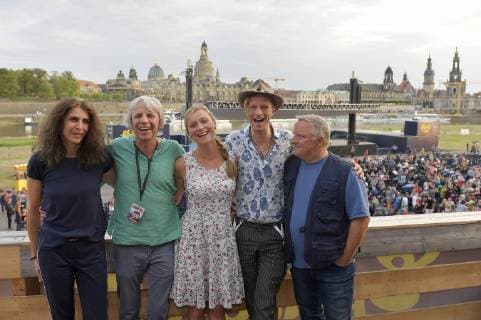 21.08.2018, Premiere zum Film Gundermann in Dresden, v.l. Laila Stieler, Drehbuchautorin, Andreas Dresen, Anna Unterberger, Alexander Scheer, Axel Prahl, Â© Dresden Sachsen Deutschland
