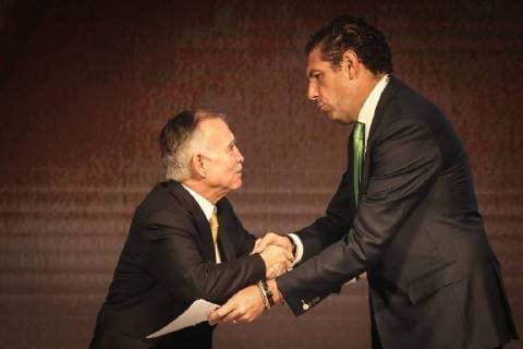 August 22, 2018 - EUM20180822NAC06.JPG .CIUDAD DE MEXICO, Forum Foro-Banco.- Alfonso Romo Garza, proximo coordinador de la Oficina de la Presidencia (izq.), participo en el Foro Estrategia Banorte 2018, que tiene lugar en un hotel de la zona de Polanco este 22 de agosto el 2018. En imagen, acompanado por Carlos Hank Gonzalez, presidente del Consejo de Administracion de Banorte. Foto: Agencia EL UNIVERSAL Garcia AFBV.  - ZUMAu78_ 20180822_zaf_u78_008 Copyright: xJuanxCarlosxReyesx