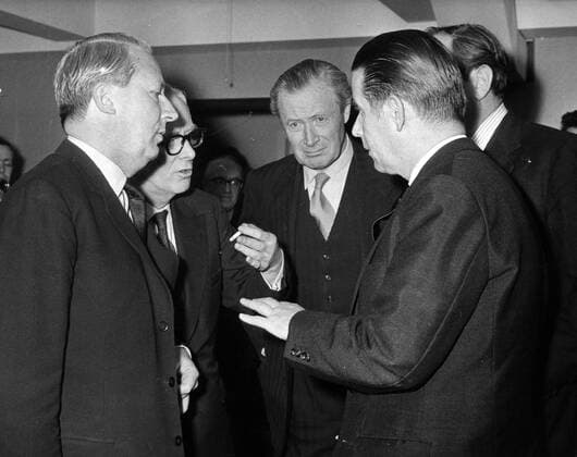 - BRUSSELS, BELGIUM (FILE) : This file picture dated 27 January 1963 is about talks for United Kingdom admission to European Economic Community. On the picture : Gerhard Schröder and Edward Heath. ARCHIVES  x34576817x
