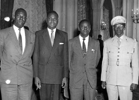 - BRUSSELS, BELGIUM (FILE) : This file picture dated 04 August 1960 is about the Congo crisis. The Congo crisis is an unrest period after Congo Independence. On the picture : Katangese representatives at Brussels, following Katanga statement of Independence. There were Mr kitenge , Mr Kimba (public Works Minister), Mr Nyembo (National Defence secretary) and Lieutenant Mwamba. ARCHIVES  x34618121x