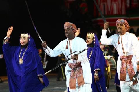 MOSCOW, RUSSIA â€“ AUGUST 24, 2018: Members of the Military Band of the Royal Guards of Oman perform at the opening of the 2018 Spasskaya Tower International Military Music Festival, in Moscow s Red Square. Anton Novoderezhkin TASS  TS08DEE3