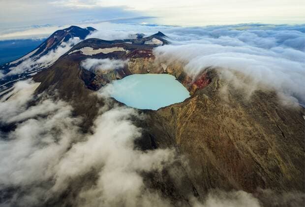 KAMCHATKA TERRITORY, RUSSIA - AUGUST 23, 2018: Maly Semyachik, an active stratovolcano on the Kamchatka Peninsula on Russia s Pacific coast. Yuri Smityuk TASS  TS08DF71