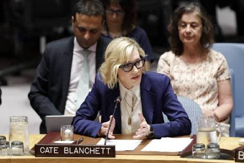 Entertainment Bilder des Tages (180828) -- UNITED NATIONS, Aug. 28, 2018 -- Cate Blanchett (front), United Nations Refugee Agency Goodwill Ambassador, addresses the Security Council on the situation in Myanmar and the Rohingya refugee crisis, at the UN headquarters in New York, Aug. 28, 2018. Cate Blanchett on Tuesday asked for efforts to help Rohingya refugees in Bangladesh and to create the right conditions for their return to Myanmar. ) UN-SECURITY COUNCIL-MYANMAR-ROHINGYA CRISIS-CATE BLANCHETT LixMuzi 