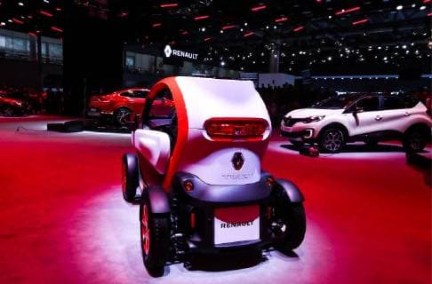 MOSCOW REGION, RUSSIA - AUGUST 29, 2018: A Renault Twizy two-seat electric car on display at the 2018 Moscow International Motor Show at the Crocus Expo exhibition center. Stanislav Krasilnikov TASS  TS08E515
