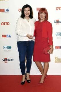 Staatsministerin für Digitalisierung und Miss IFA Nadine bei der 21. Preisverleihung Der Goldene Computer 2018 im Axel-Springer-Haus. Berlin, 28.08.2018