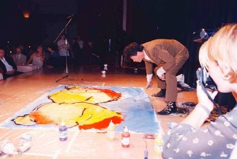 OST5 MIDDELKERKE,21JULY99 DUTCH ARTIST HERMAN BROOD PUTTING TOGETHER A COLOURFUL DISPLAY AS PART OF THE OPENING OF AN ARTS EXHIBITION AT THE CASINO TUESDAY EVENING JULY 20.  x380928x