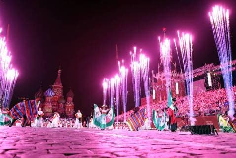 MOSCOW, RUSSIA â€“ AUGUST 31, 2018: Members of the Banda Monumental de Mexico perform at the 2018 Spasskaya Tower International Military Music Festival, in Moscow s Red Square. Marina Lystseva TASS  TS08E987