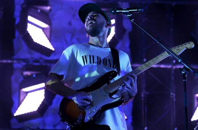 MOSCOW, RUSSIA â€“ SEPTEMBER 1, 2018: Vocalist Mike Shinoda of the American rock band Linkin Park performs at the Adrenaline Stadium Club as part of his Post Traumatic tour. Sergei Fadeichev TASS  TS08EBB8