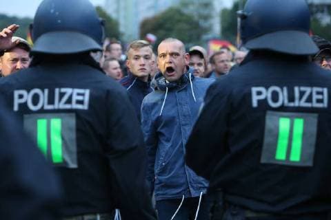 News Themen der Woche KW 35 News Bilder des Tages (180902) -- CHEMNITZ, Sept. 2, 2018 -- Far-right protesters attend a demonstration in Chemnitz, eastern Germany, on Sept. 1, 2018. Around 8,000 people took to the streets in German city Chemnitz on Saturday, including both supporters of the right-wing party the AfD and xenophobic initiatives, and people who protest against xenophobia, the German Press Agency (DPA) reported. ) (yy) GERMANY-CHEMNITZ-PROTESTS KevinxVoigt 