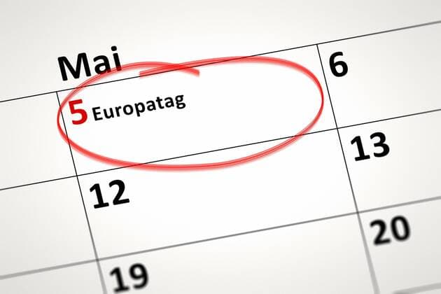 Kalenderblatt, auf dem der Europatag markiert ist, Deutschland Europe Day marked on a calendar, Germany BLWS493401 Copyright: xblickwinkel McPHOTO M.xGannx