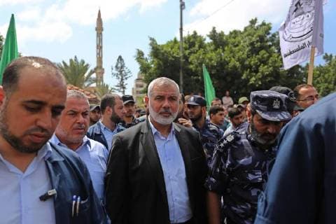 September 6, 2018 - Gaza City, Gaza Strip, Palestinian Territory - Palestinian Hamas Chief Ismail Haniyeh attends the funeral of Palestinian Hamas militant Abdul Rahim Abbas ,42, who was killed in an unexplained explosion, in Gaza city, on Sept. 06, 2018 Gaza City Palestinian Territory - ZUMAap3_ 20180906_zaf_ap3_017 Copyright: xAshrafxAmrax
