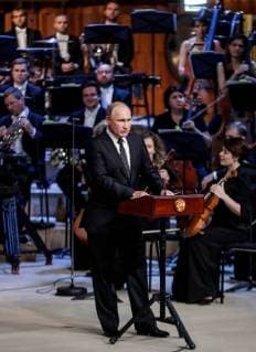 MOSCOW, RUSSIA - SEPTEMBER 8, 2018: Russia s President Vladimir Putin speaks during the opening of the Zaryadye Concert Hall in Moscow s Zaryadye Park. Mikhail Metzel TASS  TS08FA17