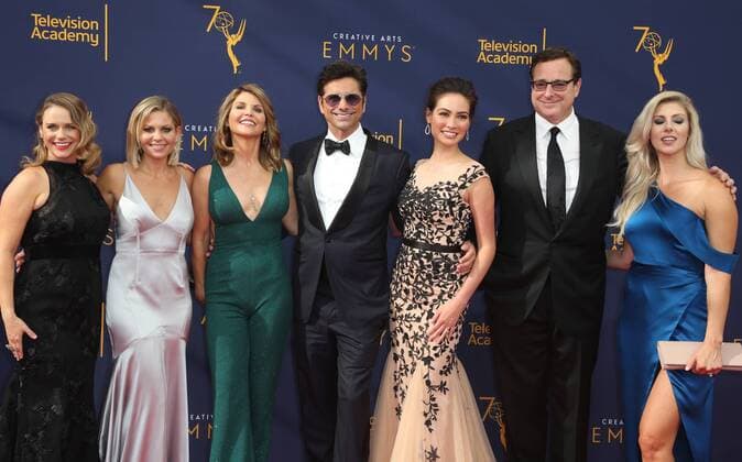LOS ANGELES, CA - SEPTEMBER 8: Andrea Barber, Candace Cameron Bure, Lori Loughlin, John Stamos, Caitlin McHugh, Bob Saget, Kelly Rizzo, at the 2018 Creative Arts Emmy Awards at the Microsoft Theater L.A. LIVE in Los Angeles, California on September 8, 2018. Copyright: xFayexSadoux