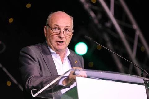 Graham Wylie speaks to the crowd at the evening event of the Graham Wylie Foundation- Have A Heart- golf day with Lee Westwood and Ronan Keating at Close House Golf Club, Heddon on the wall, England on 10 September 2018. Copyright: xThomasxGaddx PMI-2224-0039