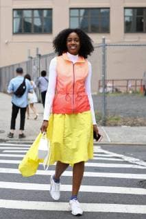 A chic showgoer posing on the street outside of the Dion Lee show during New York Fashion Week - Sept 8, 2018 - NYFW: Spring 2019 Street Style Day 3, New York New York United States  Copyright: xValentinaxRanierix h_00541524