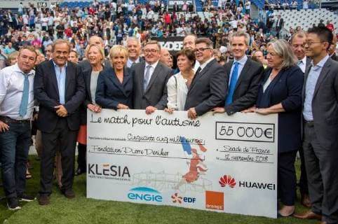 Michel Platini - Brigitte Macron - Sophie Cluzel ( Chargee des Personnes Handicapees ) - Roxana Maracineanu ( Ministre des Sports ) FOOTBALL : Varietes Club de France vs Equipe de France des Parlementaires - Saint Denis - 12 09 2018 FedericoPestellini Panoramic 